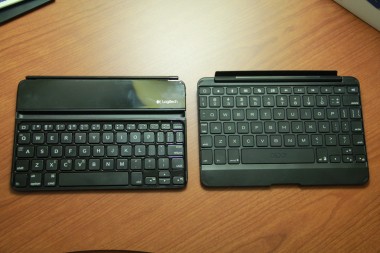 On the left, the Logitech Ultrathin Keyboard Cover for iPad mini. On the right, the Zaggkeys Keyboard Cover.