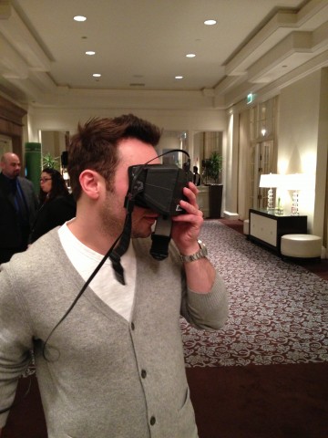 Oculus VR CEO Brendan Iribe testing out the Rift at D: Dive Into Media.