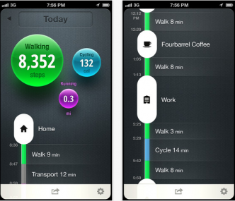 Sample screens from the Moves app