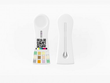 Mountain View-based Scanadu is developing a tricorder called Scout and also ScanaFlo, a disposable paddle that acts as a urine analysis reader and connects to the smartphone. Photo courtesy of Scanadu.